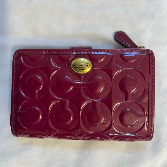 Coach Maroon Embossed Leather Wallet - Picture 1 of 7